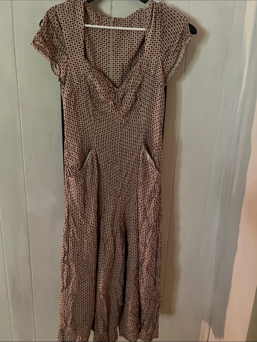 Free People Beige Printed jumpsuit with Cap Sleeves